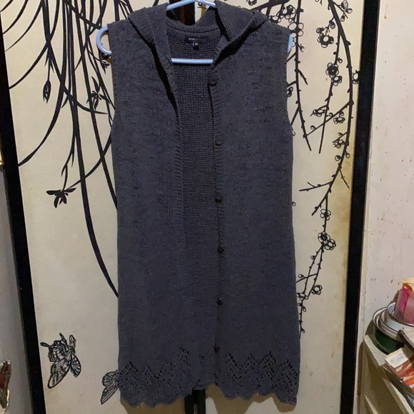 BCBG MaxAzria Ash Gray Knit Hooded Cardigan Duster - Picture 10 of 16